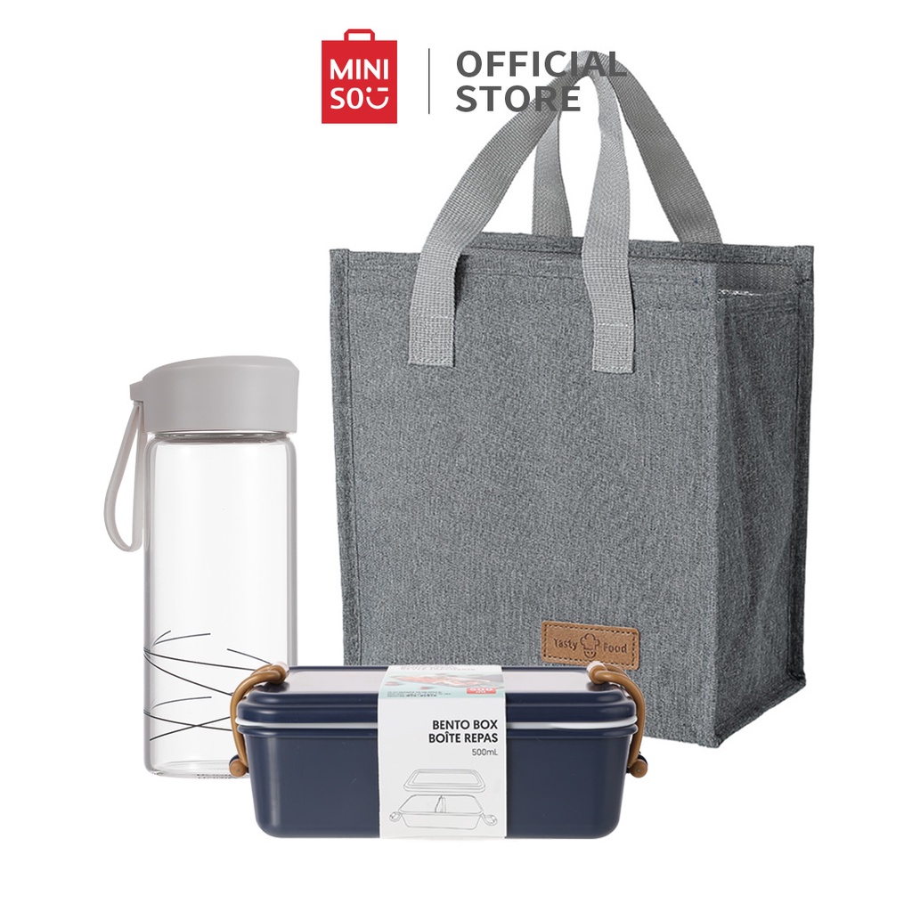 MINISO KOTAK MAKAN SET LUNCH BOX / TAS BEKAL / BOTOL MINUM LUNCH BOX SET 2 GRID KOTAK BEKAL BPA FREE
