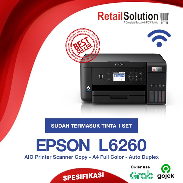 Printer AIO Scan Fotocopy A4 WiFi Duplex - Epson L6260 Infus Warna