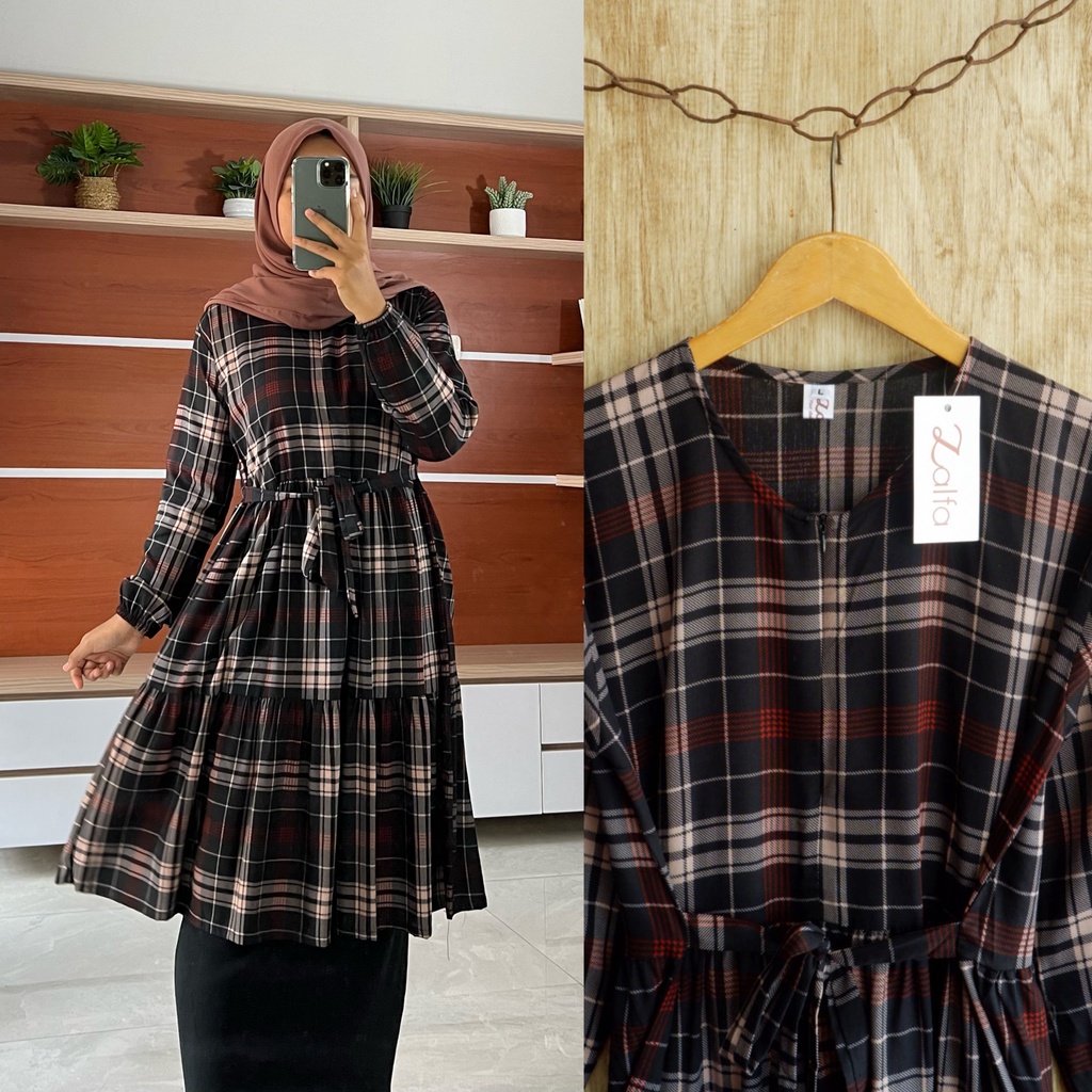 VANYA tunik by ZALFA OUTFIT / tunik motif / tunik rayon / tunik tartan