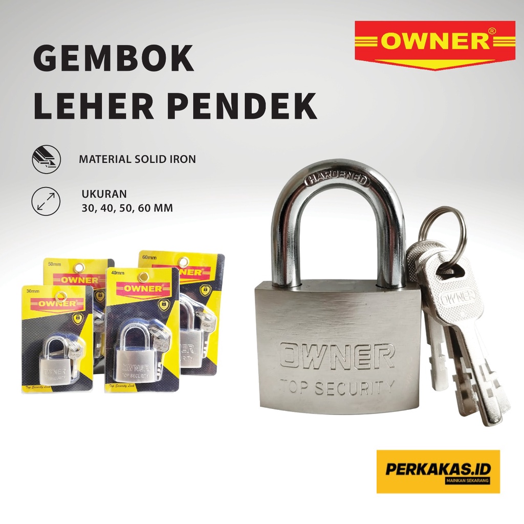 Gembok Pagar Anti Maling 30-60mm Stainless Stell Leher Pendek OWNER