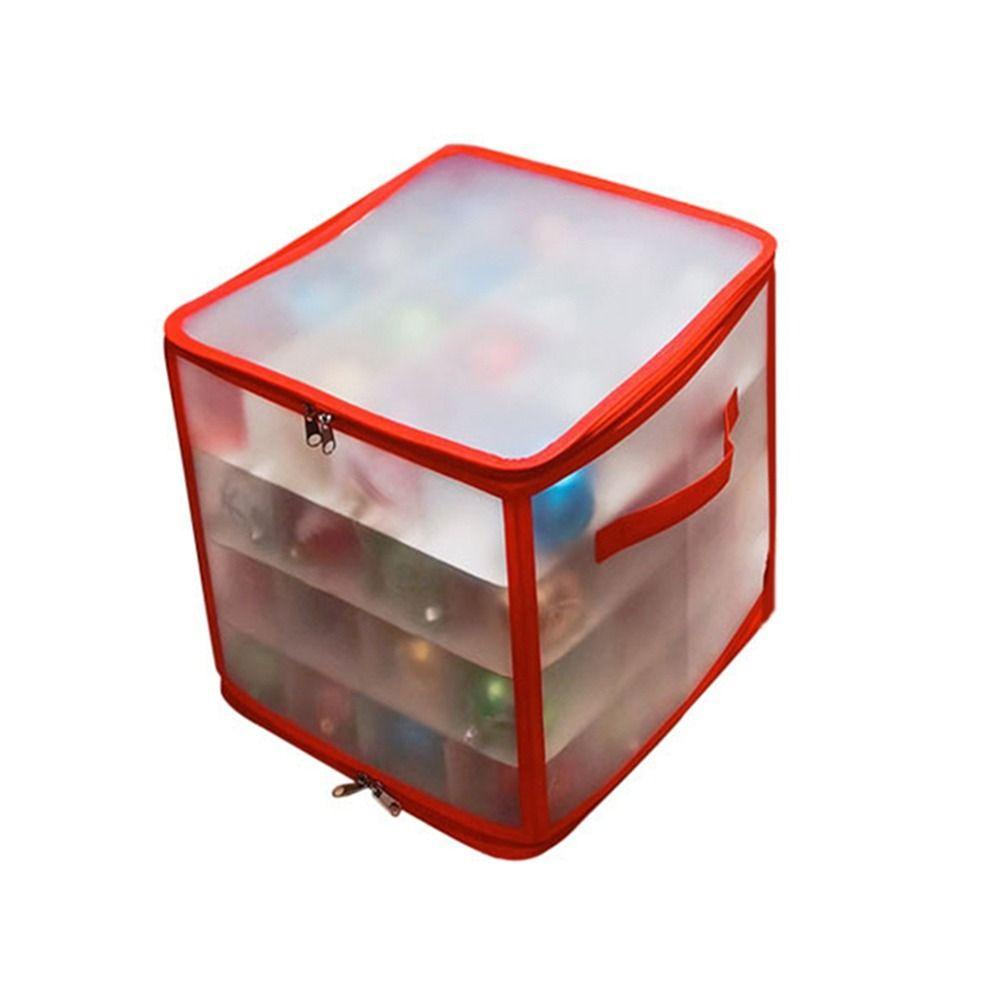 [Elegan] Christmas Ball Organizer Merah Transparan Dengan Tutup Tahan Lama Kapasitas Besar Sortiran Mainan Organizer
