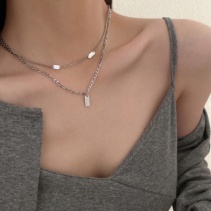 925 sterling silver desain retro double-layer kalung 2021 baru wanita musim panas semua pertandingan temperamen sederhana ins rantai tulang selangka