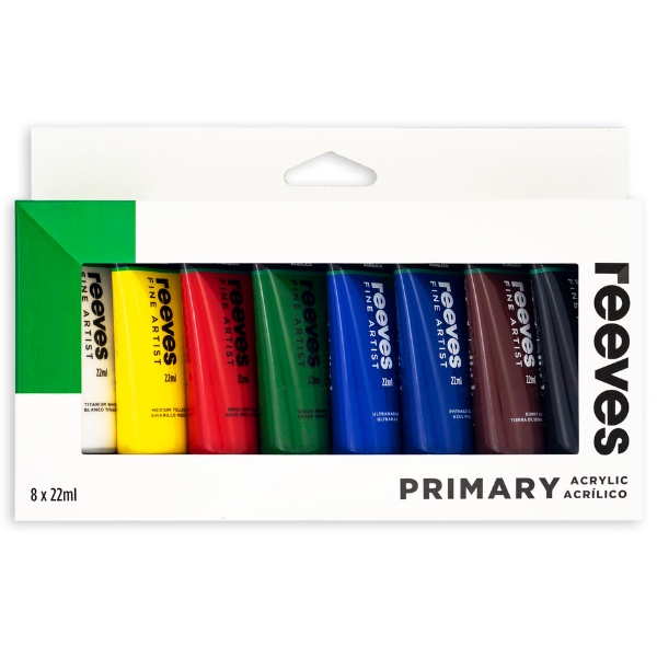 Reeves Acrylic Paint - 22ml, Primary Colours - Pack of 8