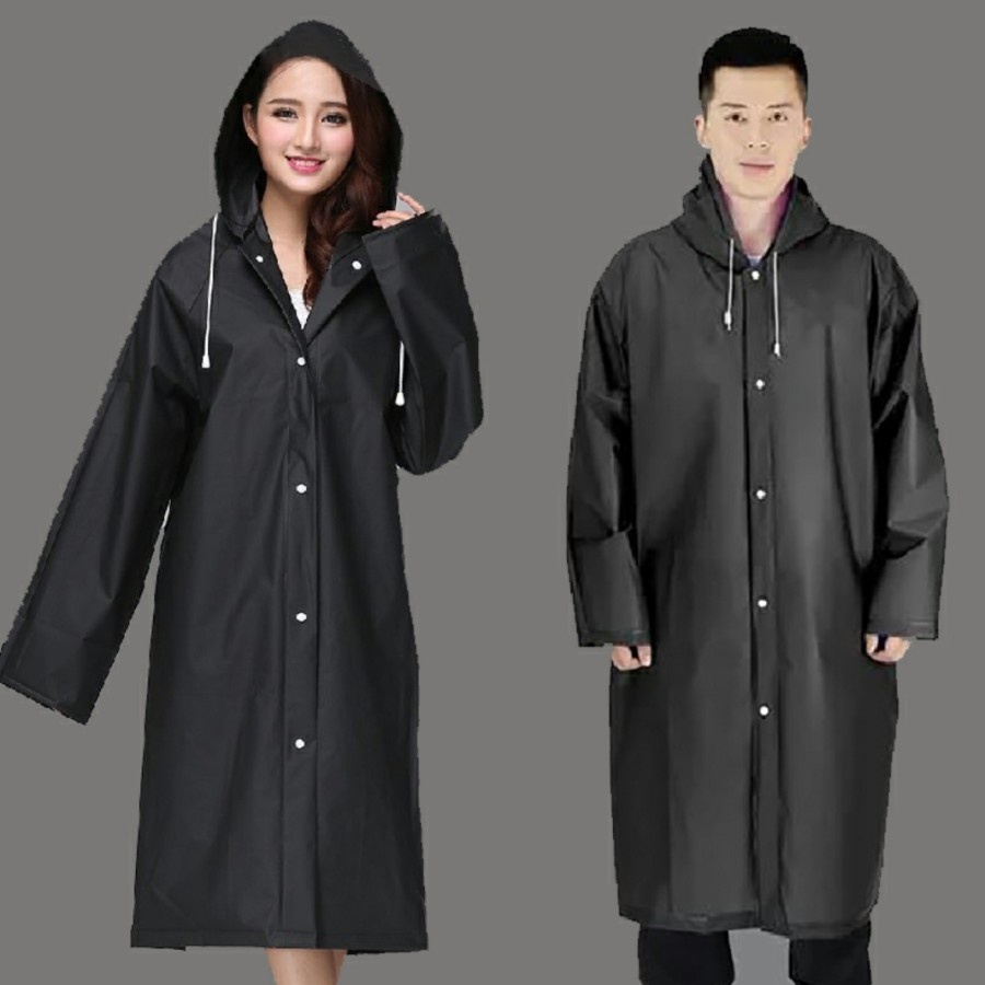 Jas Hujan Ponco Hoodie HITAM Bahan EVA Tebal Anti Slip Lengan Panjang Dewasa Pria Laki Laki Wanita Perempuan Portable Raincoat Rain Coat