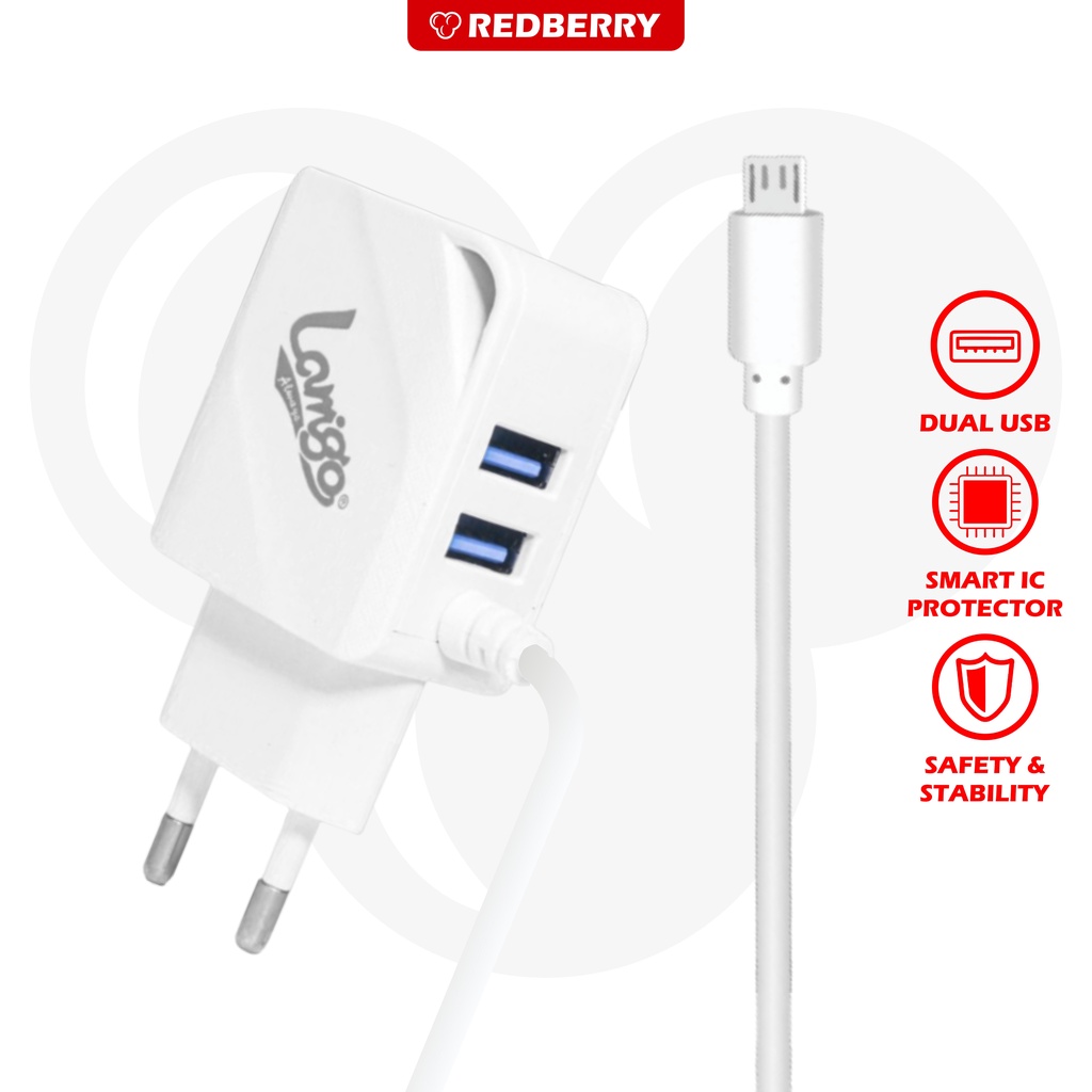 Charger Lamigo KC810 DUAL USB kabel sambung micro USB original cas hp powerbank tws speaker dll