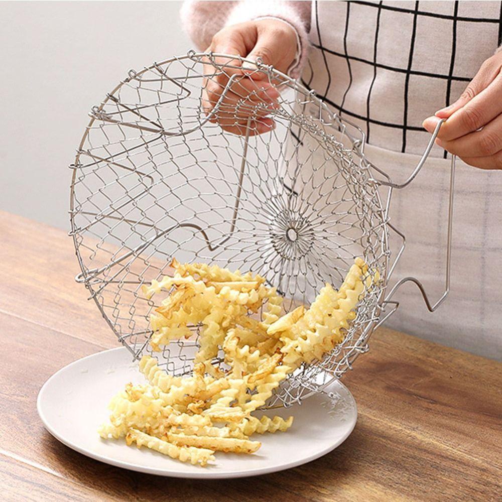 [Elegan] Keranjang Penggorengan Sayap Ayam Kentang Goreng Dapur Lipat Dengan Pegangan Mesh Net Alat Masak