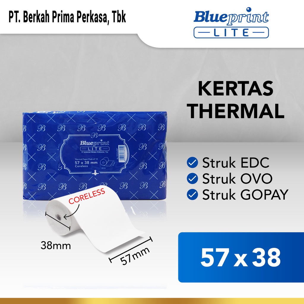 

KERTAS THERMAL STRUK KASIR EDC BLUEPRINT LITE 57x38 57x38 os 57x38 mm - 1 Roll