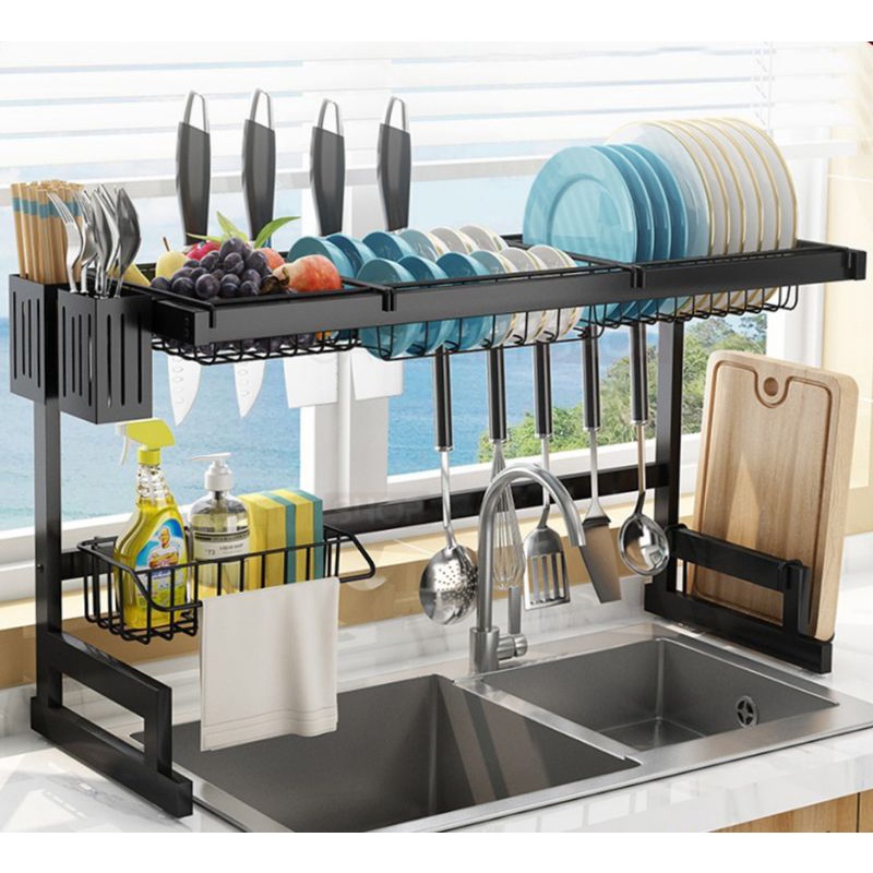 Rak Piring Wastafel 2 Susun Hitam Anti Karat Serbaguna