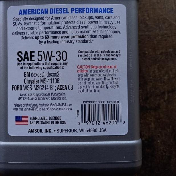 AMSOIL 5W30 DIESEL OIL ORIGINAL EQUIPMENT DEXOS DIESEL