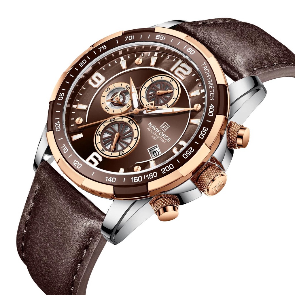 JAM TANGAN PRIA NAVIFORCE TALI KULIT ORIGINAL WATERESISTAN/NAVIFORCE NF-8020/