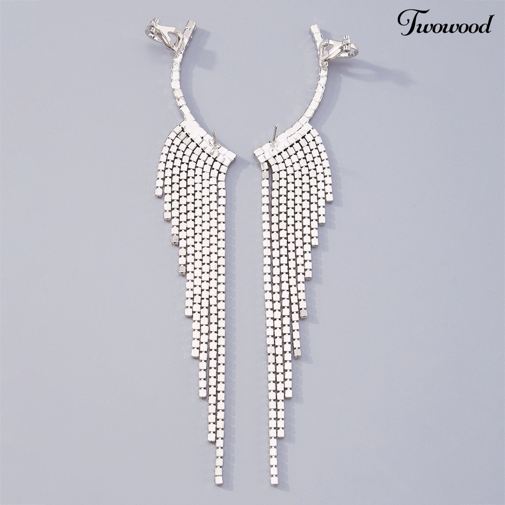 1 Pasang Anting Juntai Panjang Multilayer Aksen Berlian Imitasi