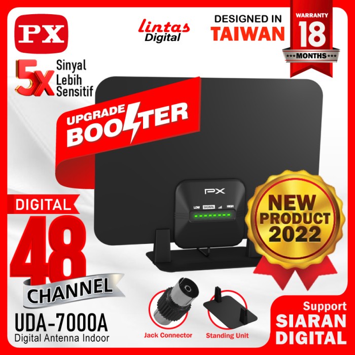 ANTENA TV DIGITAL Antena TV Digital Indoor Dinding DVB-T2 + Booster LED PX UDA-7000A booster super j