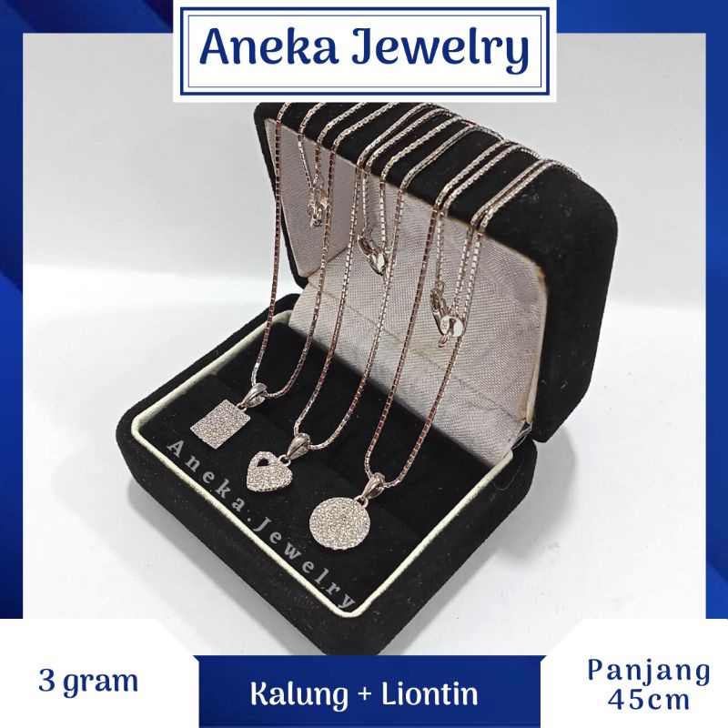 Kalung Santa + Liontin Mata Variasi, Perak 925, Sepuh Emas Putih