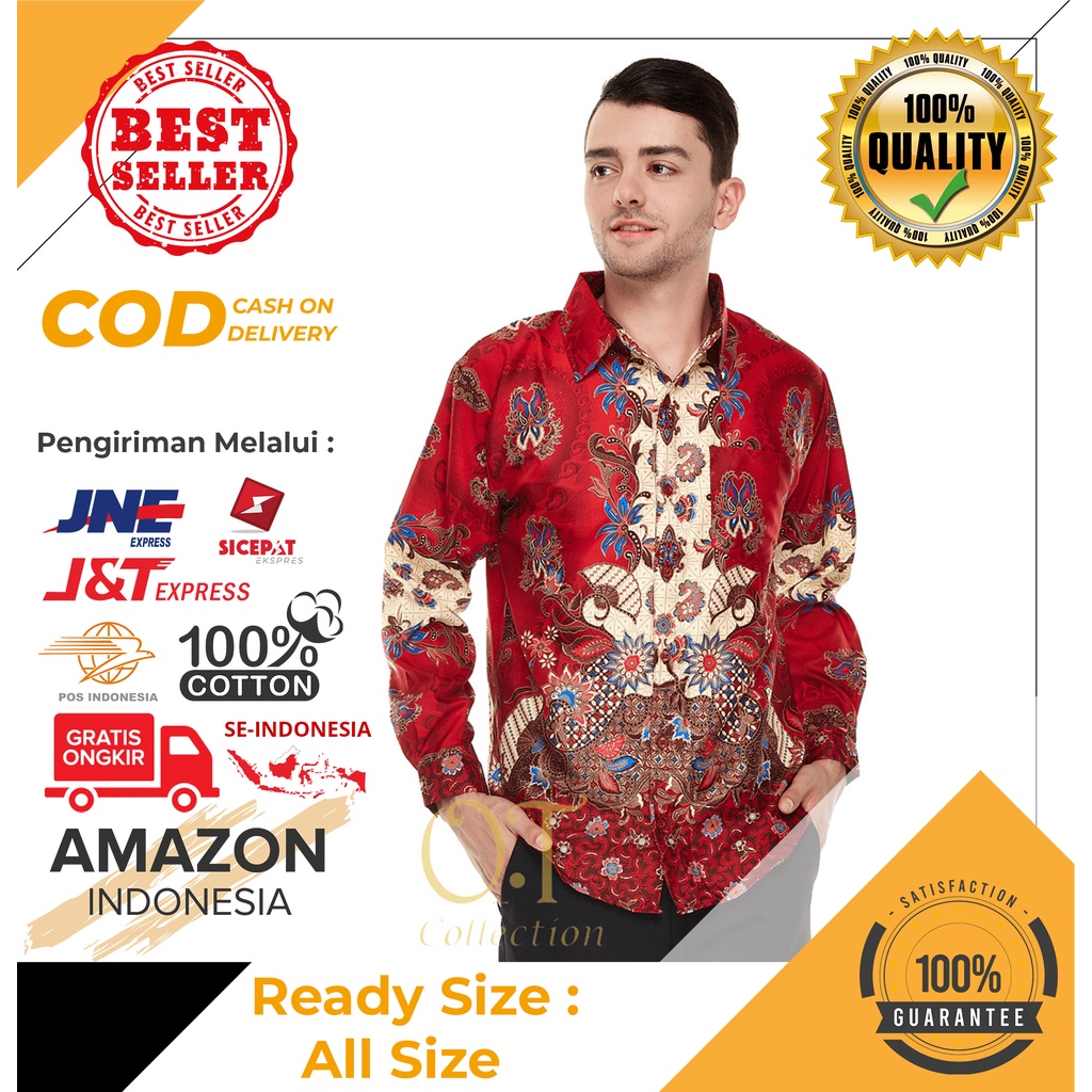 BAJU HEM KEMEJA BATIK PRIA LENGAN PANJANG WARNA MERAH MAROON BAHAN DINGIN JATUH TIDAK KUSUT PREMIUM