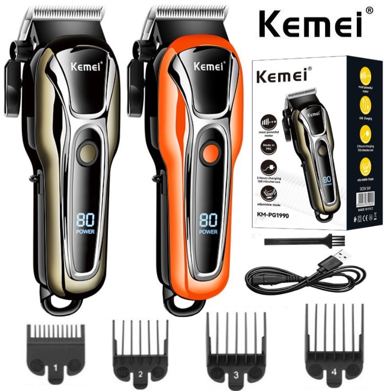 Kemei Alat cukur rambut elektrik Mesin Cukur Rambut Tanpa Kabel Turbo Hair Clipper KM-PG1990A