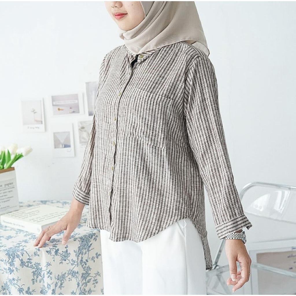 BEFAST - ZFS OOTD Tunik CACA / TIRA RAYON DIAMOND TUNIC / Pakaian Muslimah / Tunik Stripe Casual Wanita / Atasan Lengan Panjang / Fashion Kekinian Remaja ABG / Outfit Wanita Hijab / Tunik Wanita Kerja Terlaris