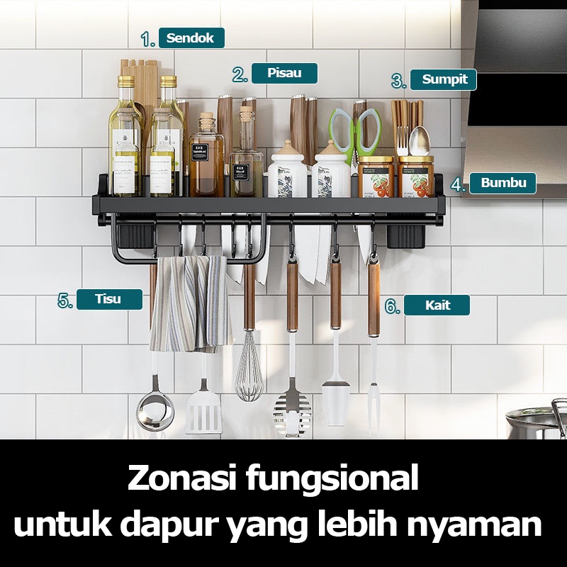 KAGK Rak Bumbu Dapur Dinding Multifungsi Rak Gantung Pisau Sendok Rempah Rack Tempat Bumbu Stainless Steel Tanpa Bor