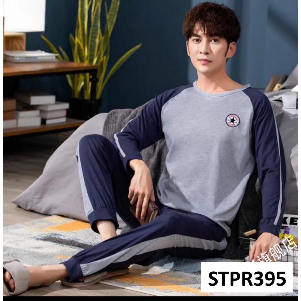 Piyama Pria Baju Tidur Pria Lengan Panjang Celana Panjang Motif Panda Abu-Abu