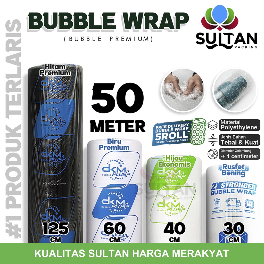 

Plastik Bubble Wrap 50Meter Bubblewrap RUSFET DKM PLUS PREMIUM EKONOMIS / ROLL