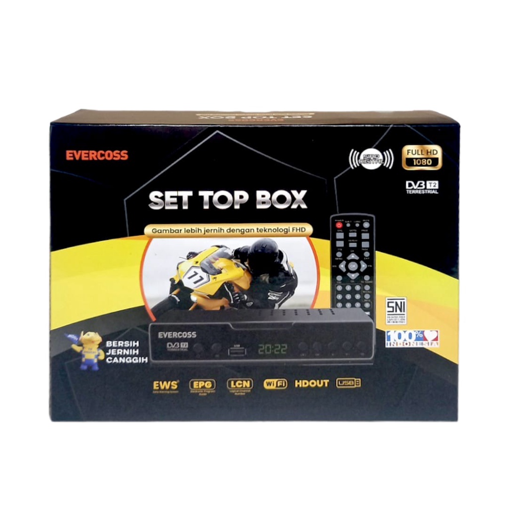 EVERCOSS SET TOP BOX TV DIGITAL RECEIVER DVB T2 FULL HD STB MAX USB DONGLE NOISE EVERCROSS
