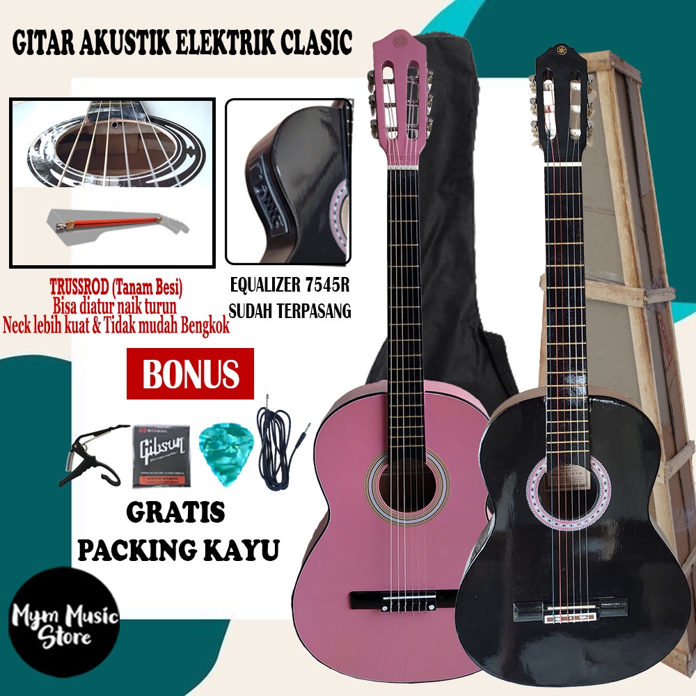 Gitar Akustik Elektrik 7545R model Classic Nilon TANAM BESI Free Packing Kayu