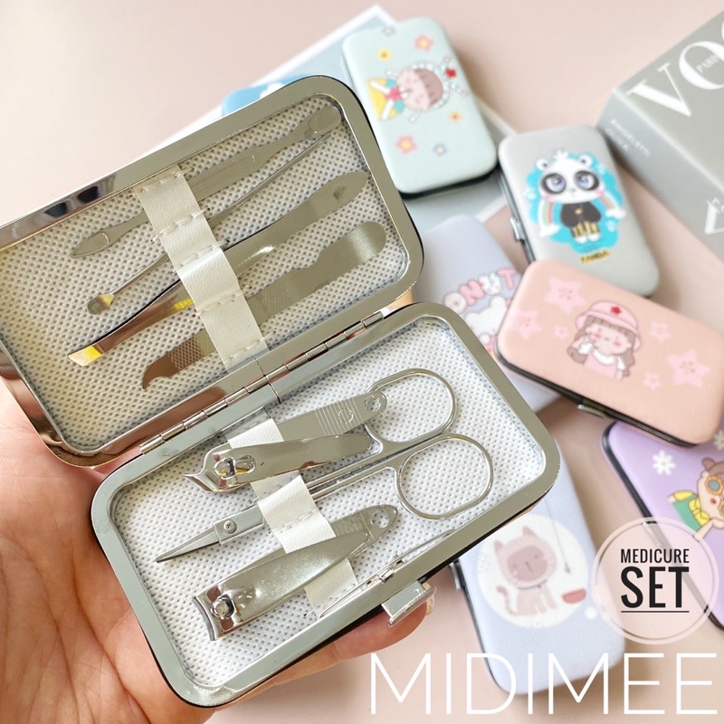 Manicure Pedicure Set 7IN1 Dompet Paket Pembersih Kuku Set Motif Motif Lucu Import