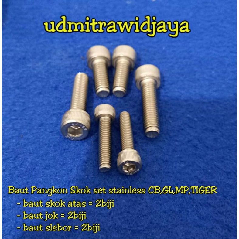 Baut dudukan skok CB GL &amp; MP baut pangkon skok honda cb baut manisan skok cb gl mp tiger baut L skok 6set baut shok breker set baut shkok baut asli tahan karat stenlis THE A2-70 Baut skok atas baut slebor baut jok 6set