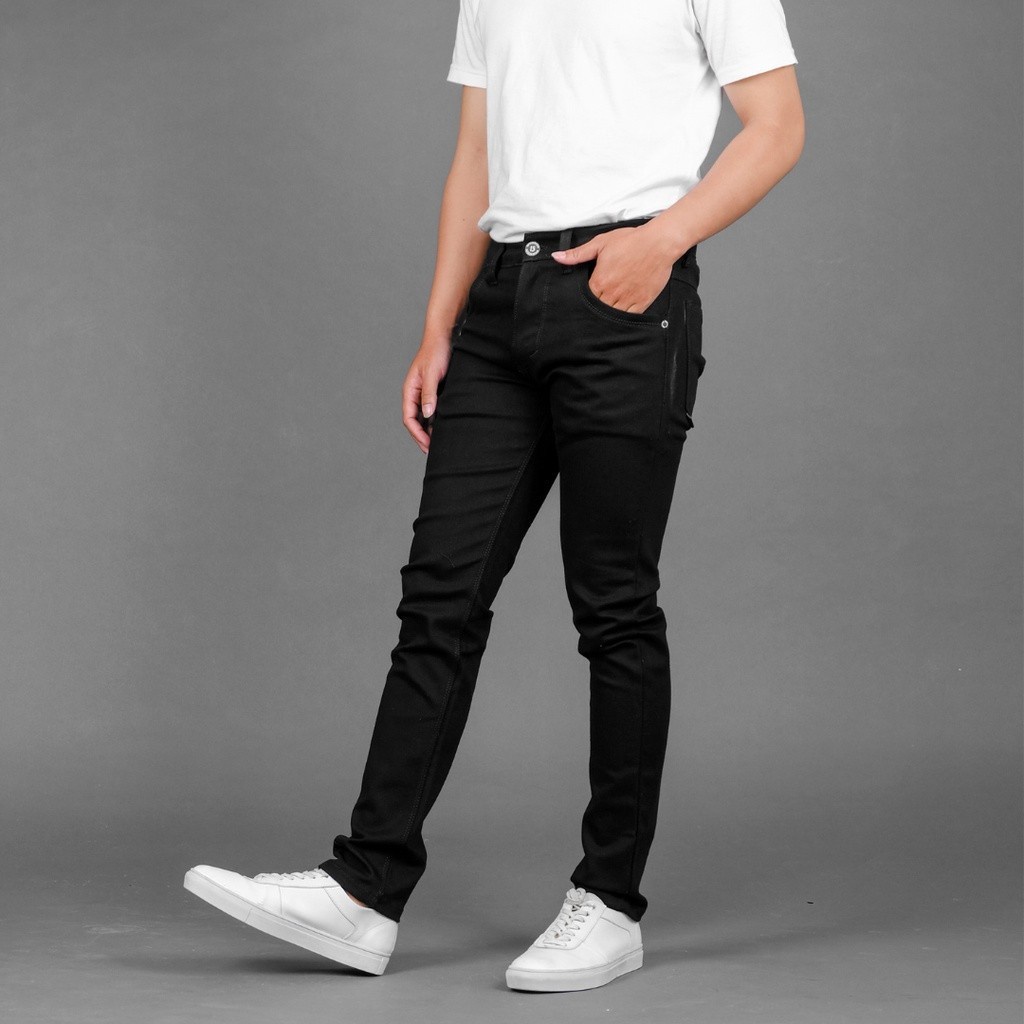 Celana Jeans Panjang Pria Slim fit Denim Hitam Pekat Original Fifteen Denim