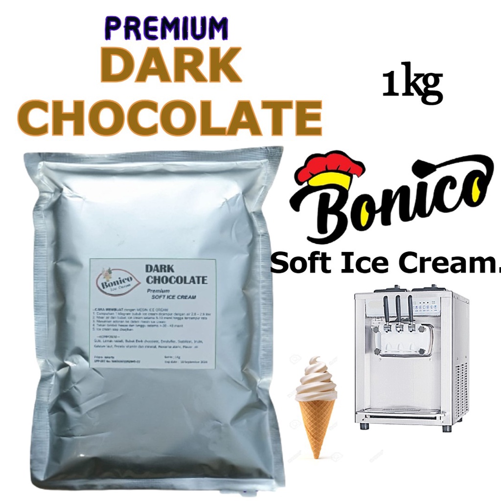 

BONICO DARK CHOCOLATE SOFT ICE CREAM POWDER 1Kg PREMIUM Resto bubuk es krim mesin COKLAT PAHITcone frizco