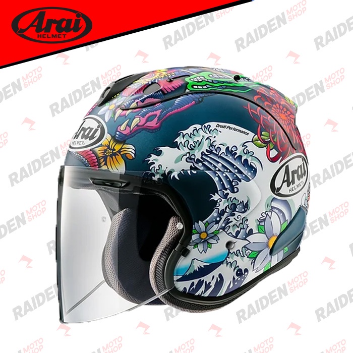 Jual Arai Half Face Helmet VZ Ram Oriental Flat Blue Koi Dragon Japan SNI Shopee Indonesia