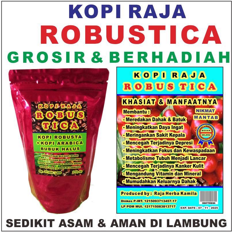 

KOPI RAJA ROBUSTICA Grosir Kopi ROBUSTA + ARABICA 210 Gram Terbuat dari Biji Kopi Murni Alami & Pilihan Aman di lambung, KOPI TEMANGGUNG ACEH TORAJA KOPI KaPAL API LUWAK WHITE COFFIE TOP CAPPUCCINO DELTA STAR BUCKS ANNUR Karangayu Toko 27779 ROBUSTICA