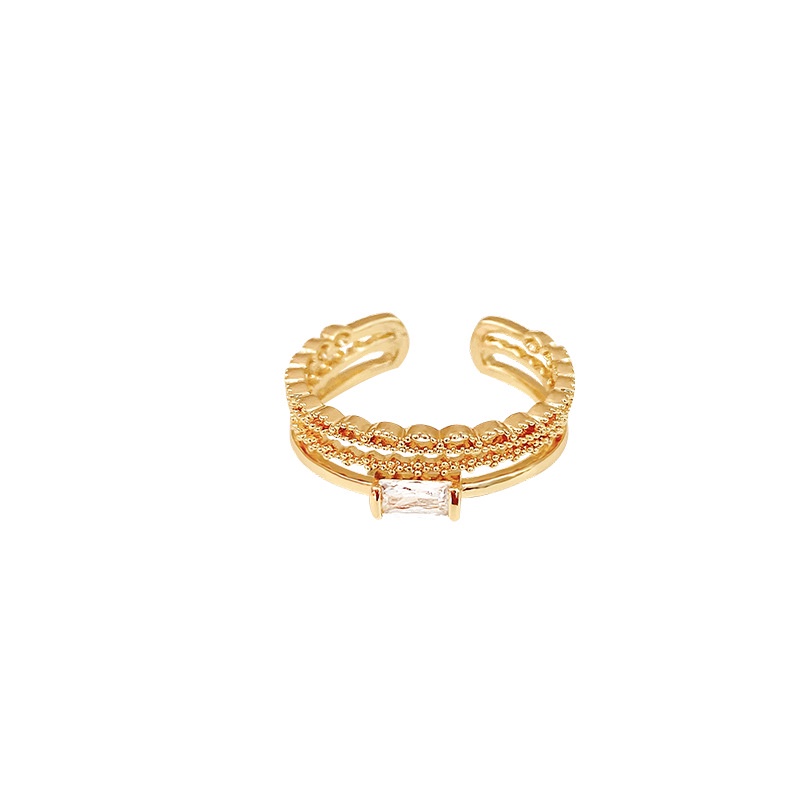 Cincin Model Terbuka Lapis Ganda Bahan Zirkon Dapat Disesuaikan Untuk Wanita