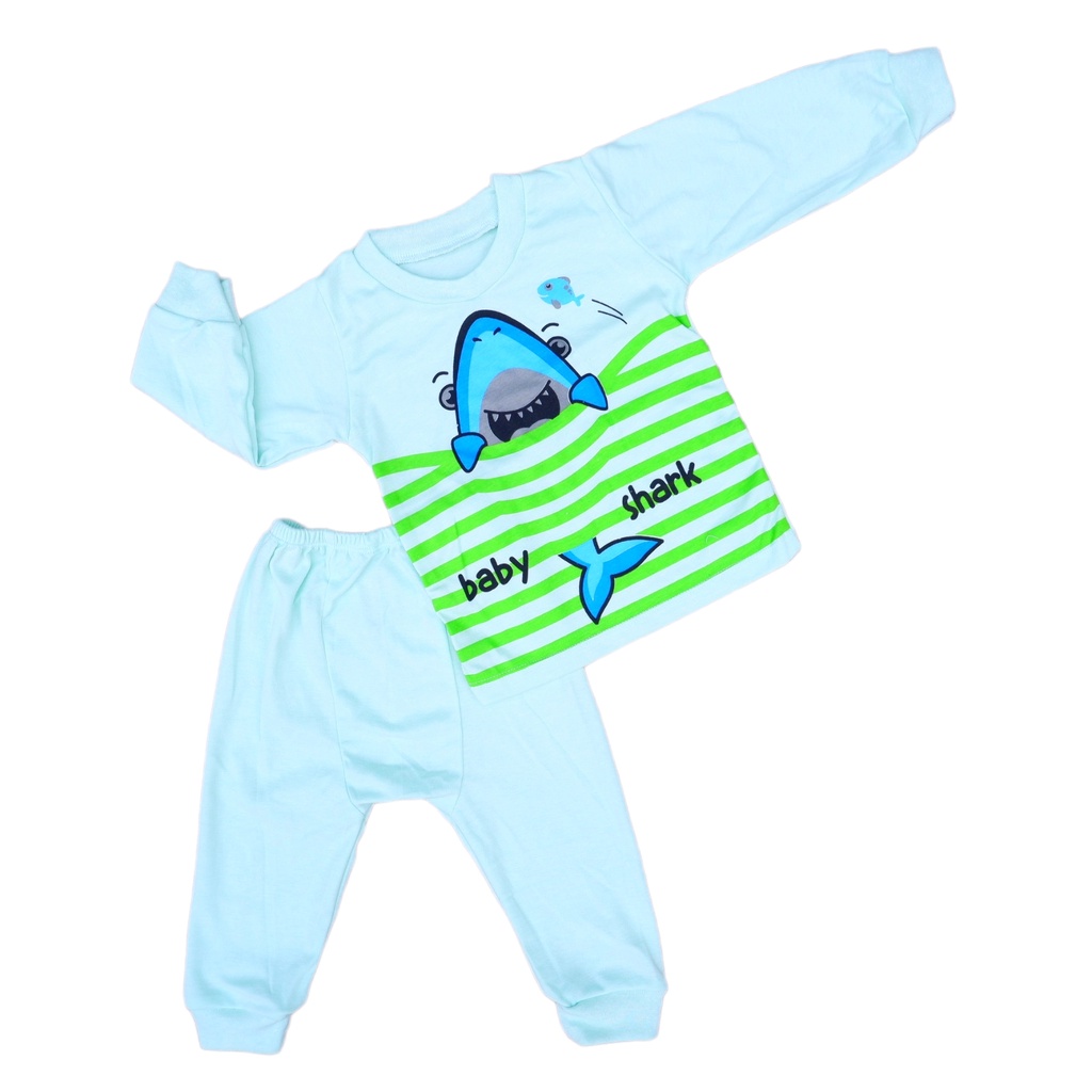 Set Baju Bayi Katun Double Setelan Premium Baju Panjang Pampers Motif Baby Shark