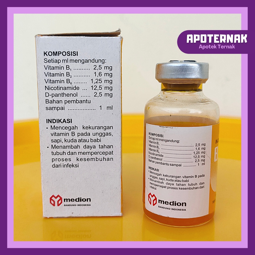 VITAMIN B KOMPLEKS 20 mL | Injeksi Vitamin B Kompleks Untuk Sapi, Kuda, Babi, dan Unggas | MEDION | Apoternak