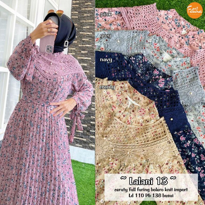 [ COD ]  Dress Premium Lalani Maxy Bahan Ceruty Full Furing Bolero Knit Import LD 110 PB 138 Busui b