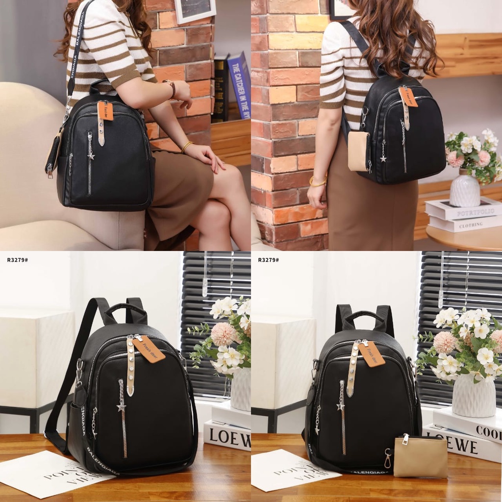 BG Backpack Leather Zip Silver Hardware R3279 R5066 R3320 R5037