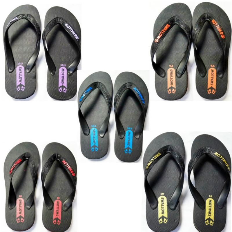 Sandal Japit All Black Swallow Polos Swallow Hitam Aksen