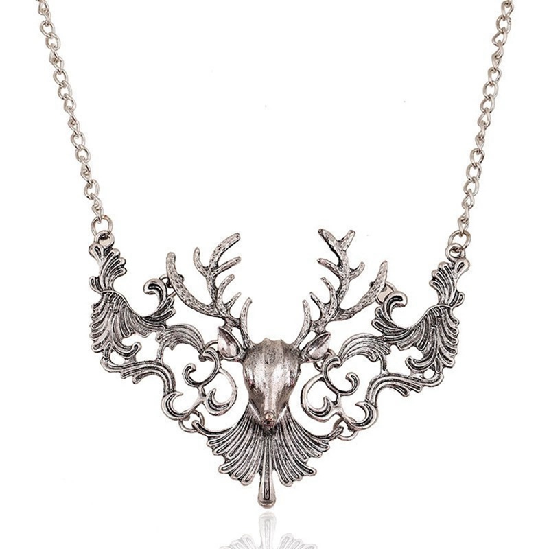 Fancyqube Kalung Liontin Bentuk Rusa Warna Hitam Gaya Vintage Untuk Wanita