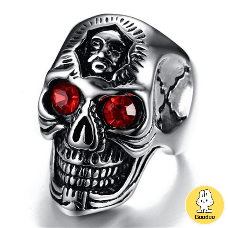 Cincin Motif Tengkorak Trend Fashion vintage rock ruby cincin Untuk Pria Aksesoris -Doo