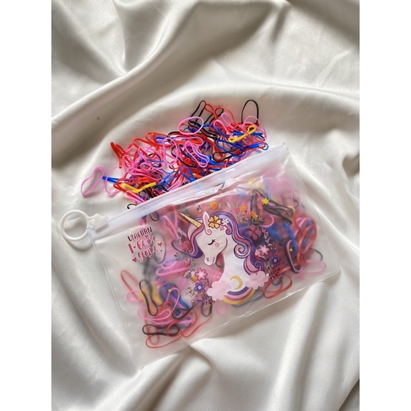 KARET RAMBUT JEPANG POUCH DOVE MIX MOTIF/KARET RAMBUT ANAK