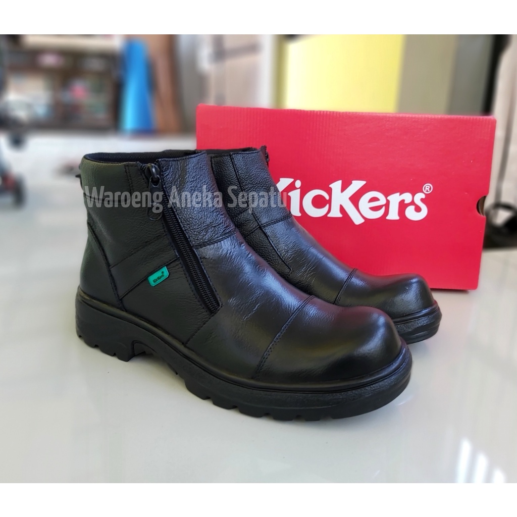 Sepatu Boots Pria Kickers Kin Safety Zippers Kulit  Resleting Ujung Besi Sepatu Pansus Kerja Kantor 