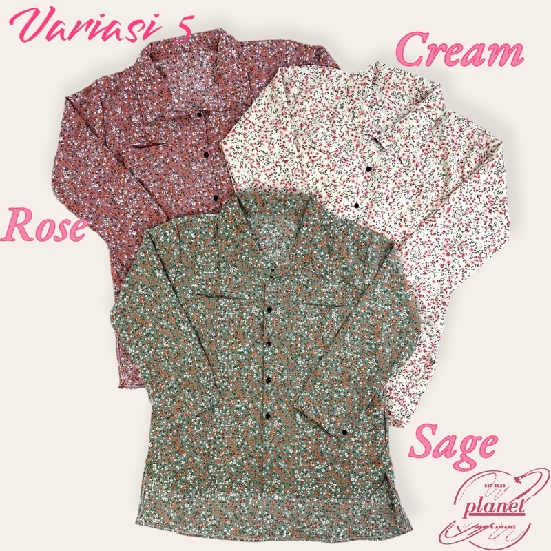 BLOUSE KOREAN STYLE KEMEJA WANITA YEJIN FLOWER FLORAL SHIRT CREAM SAGE ROSE KEMEJA BUNGA BUNGA CRINKLE AIRFLOW