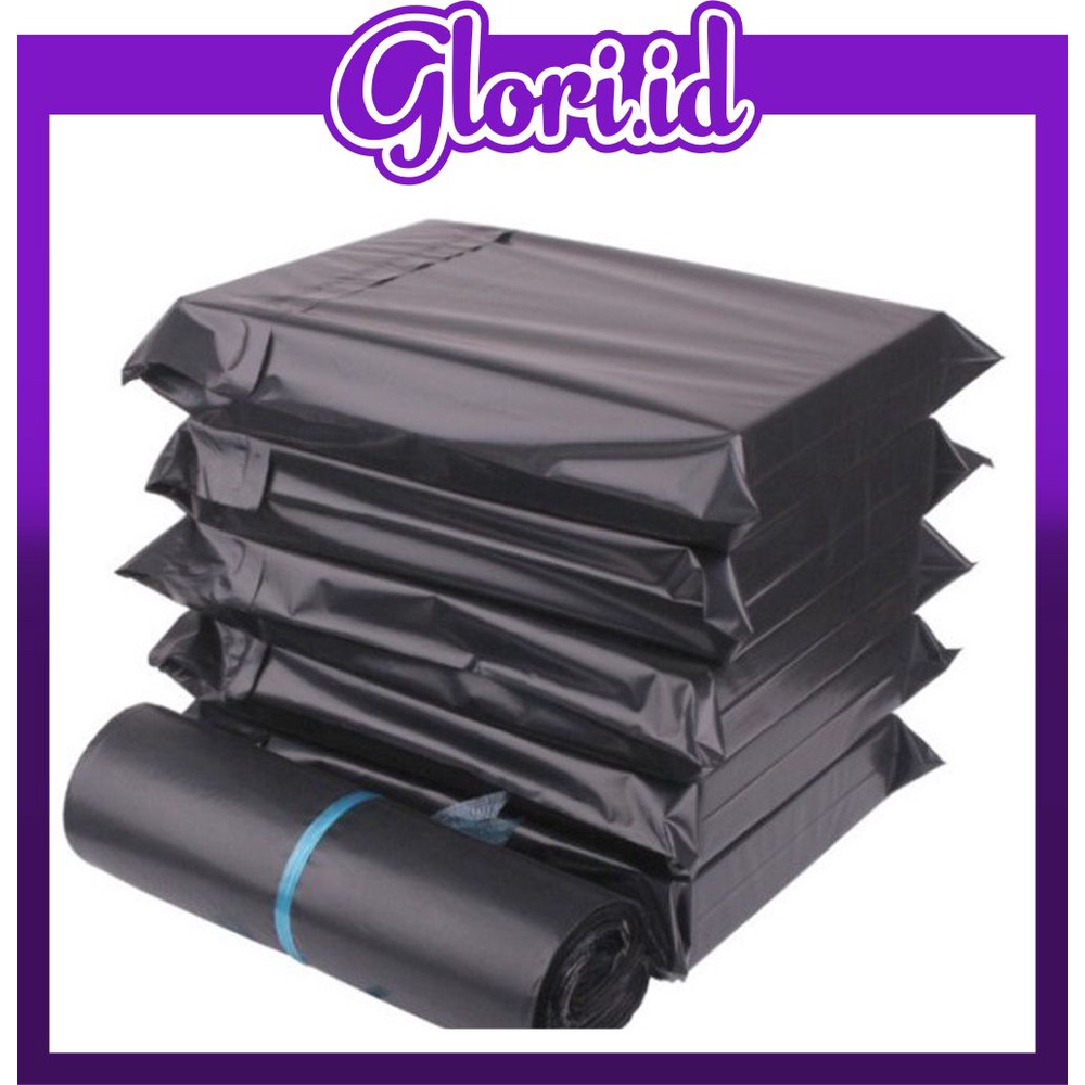 GLORI.ID Polymailer Kantong Plastik Packing 30x40cm Olshop LDPE Lem Perekat Anti Plong Black Glossy 