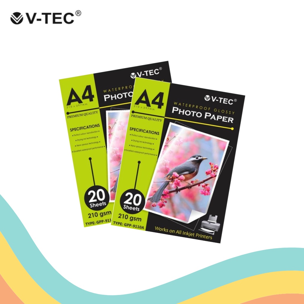 

GLOSSY PHOTO PAPER V-TEC A4 210 GR (1 PAK)