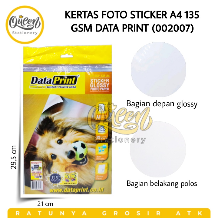 

1 PAK KERTAS FOTO STICKER A4 135 GSM DATA PRINT (002007) - PHOTO PAPER STIKER GLOSSY MENGKILAP