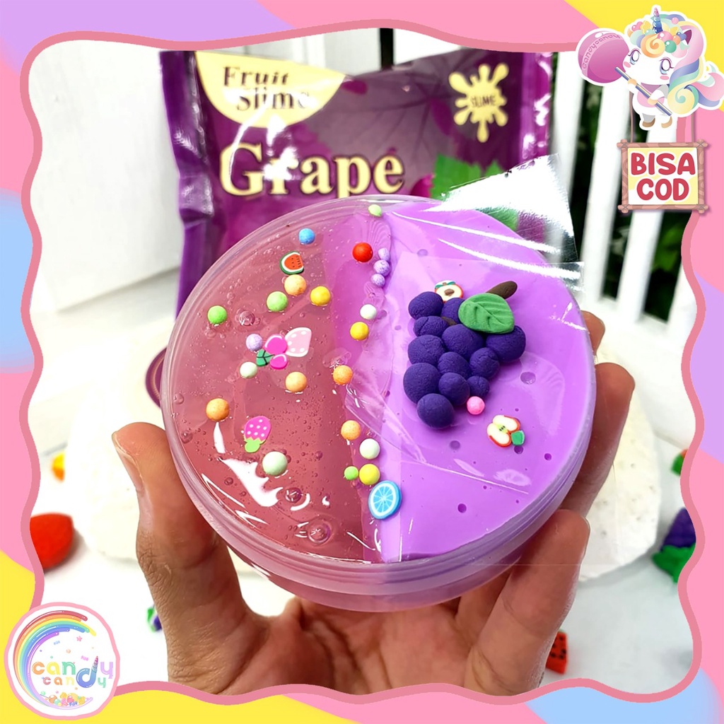 Slem buah / slime fruit with new packaging plus extra topping dan clay by CANDYCANDY.idn