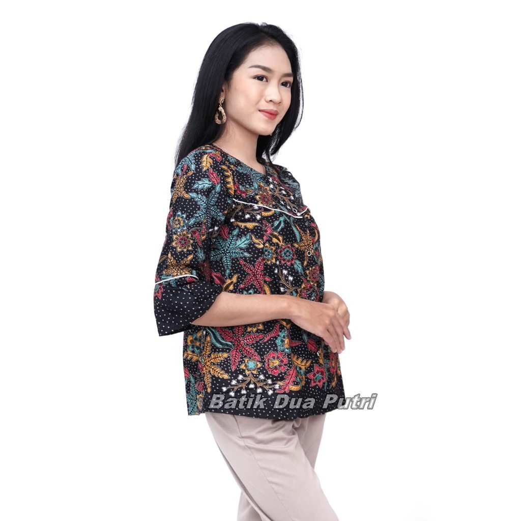 Atasan Batik Wanita Blouse Lengan Panjang Warna Hitam Trend 2021 Size S-M-L-XL-XXL-3L-4L-5L