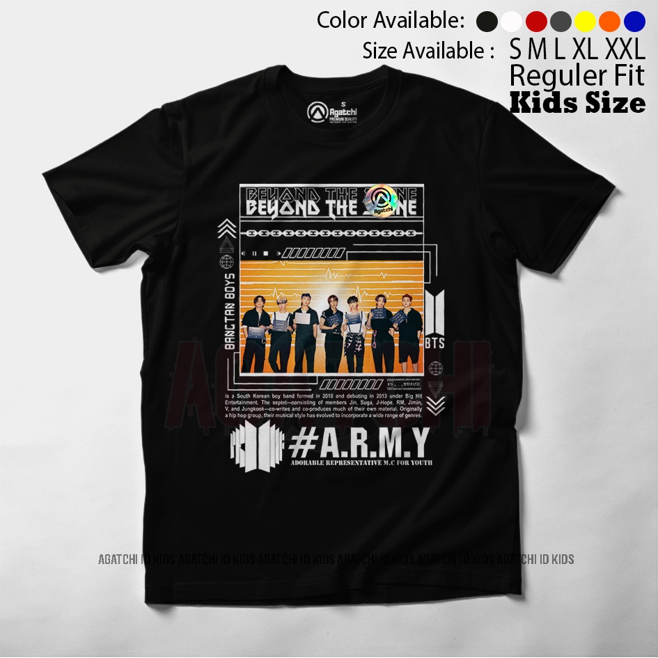 Baju Kaos Atasan Anak - Anak Agatchi Motif Personil Grup Boy Band BTS / Bangtan Boys ( Hitam )