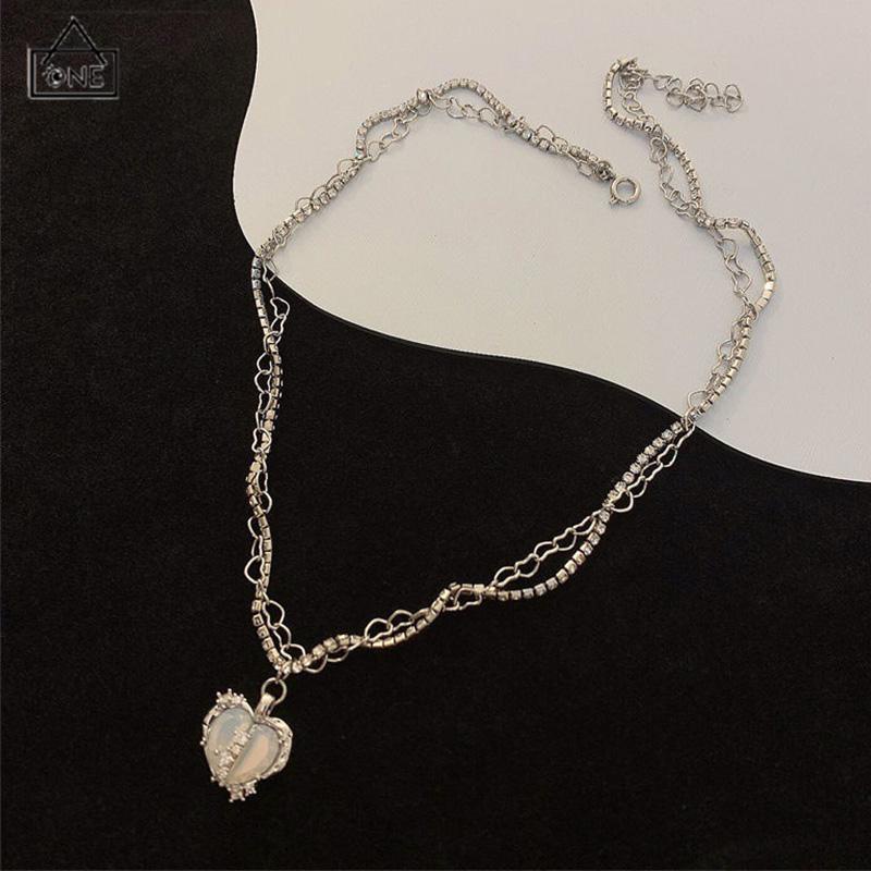COD❤️Kalung Rantai Multilayer Liontin Hati Aksen Zircon Untuk Perhiasan Wanita-A.one