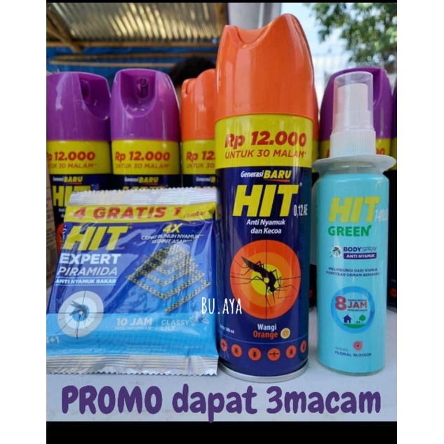 PROMO Paket 3 pcs HIT Obat Nyamuk Anti Nyamuk (HIT SPRAY, HIT BODY SPRAY, HIT BAKAR)